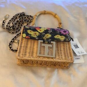 Ted Baker Jaysisa Printed Mini Basket Bag Rattan & Faux Bamboo Top Handle NWT